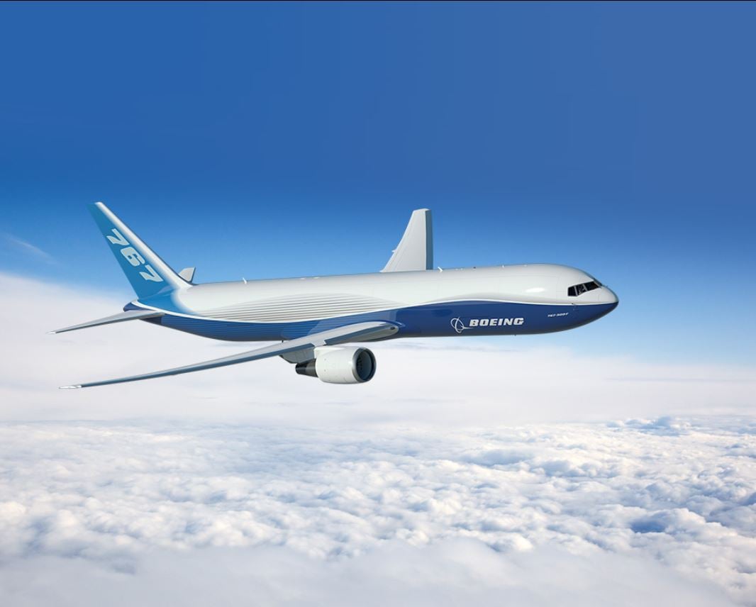 A rendering of a Boeing 767 in flight