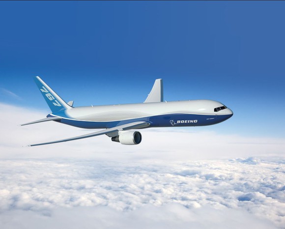 A rendering of a Boeing 767 in flight