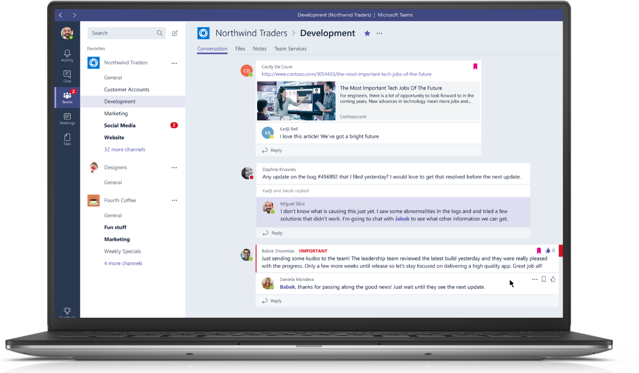 A laptop running Microsoft Teams software.
