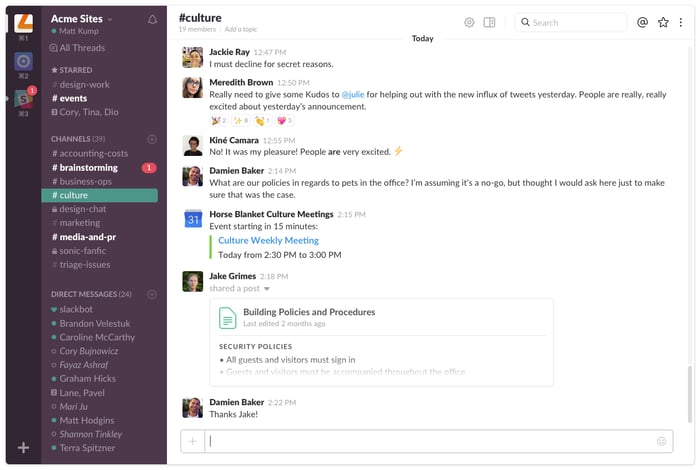 The Slack messaging app as it appears on am Mac desktop computer