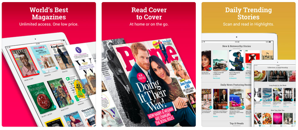Three screenshots of the magazine app Texture, as seen on an iPad