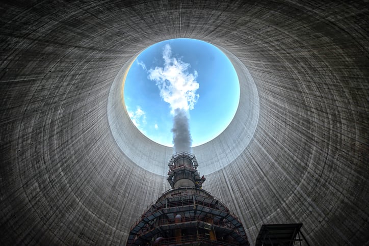 The inside of a cooling tower at a power plant.