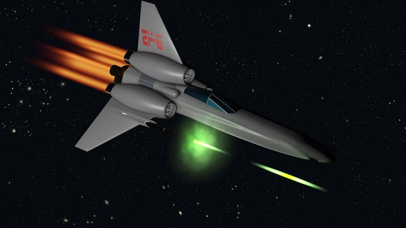 Space plane firing laser guns
