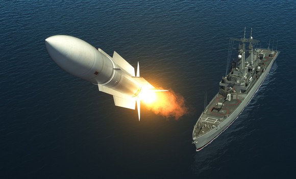 Missile launched from a naval vessel.