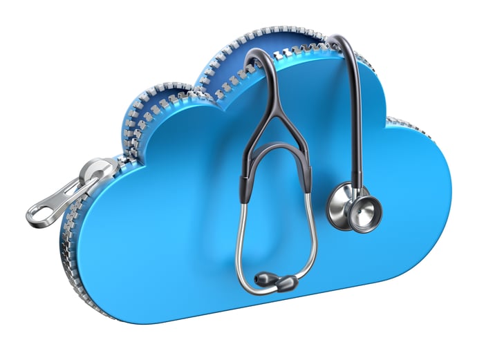 A cartoon cloud unzipped with a stethoscope coming out