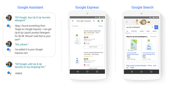 Using Shopping Actions with Google Assistant, Google Express, and Google Search.