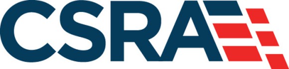 CSRA logo -- large navy letters with a navy and red symbol to the side