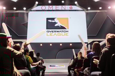 Overwatch League logo in Blizzard arena