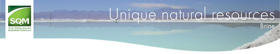 SQM logo with image of a brine evaporation pond.