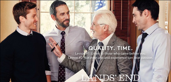 Ad showing four people wearing business clothing, with an inspirational message overlaid.