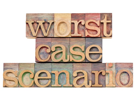 Worst case scenario spelled out on wooden blocks
