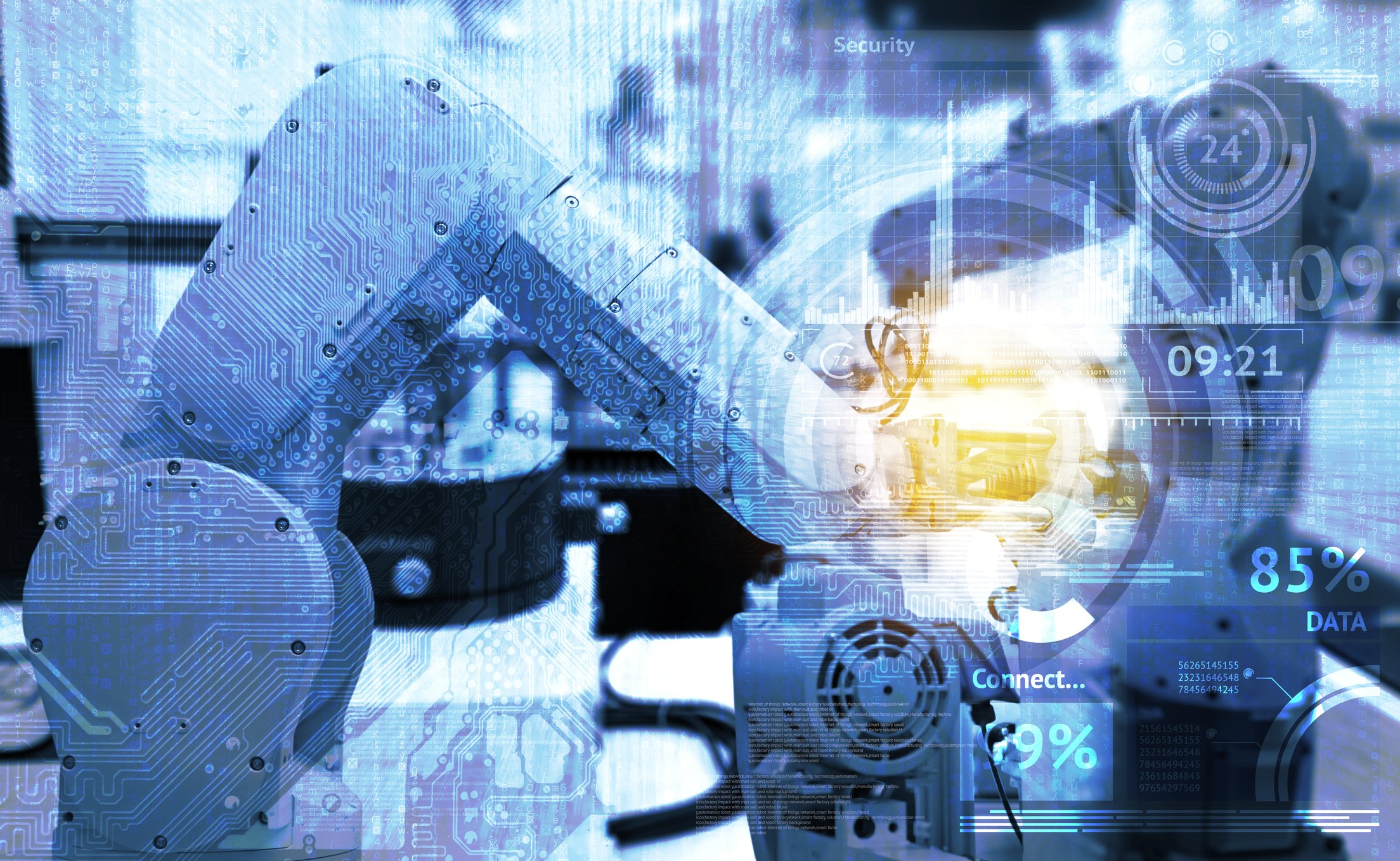 A robotic arm with numbers overlaid on top.