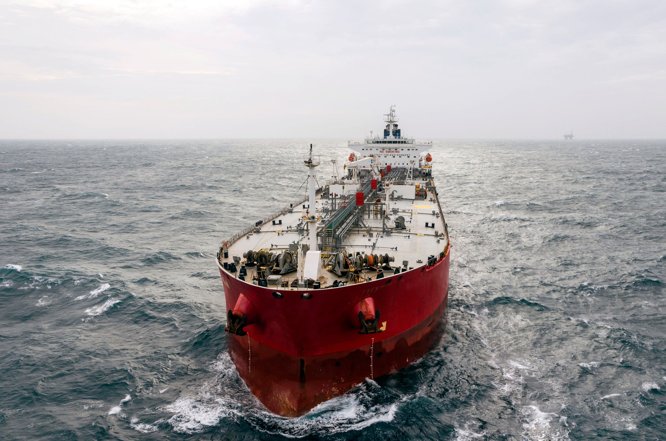 Tanker ship on open ocean. 
