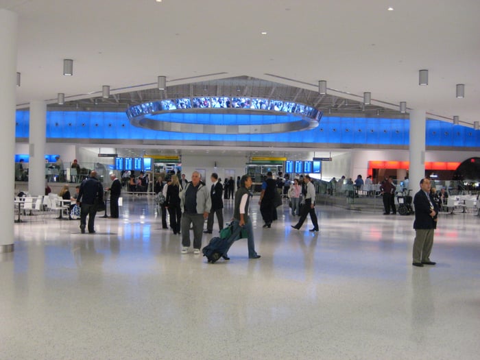 Customers in JetBlue's Terminal 5 at JFK Airport