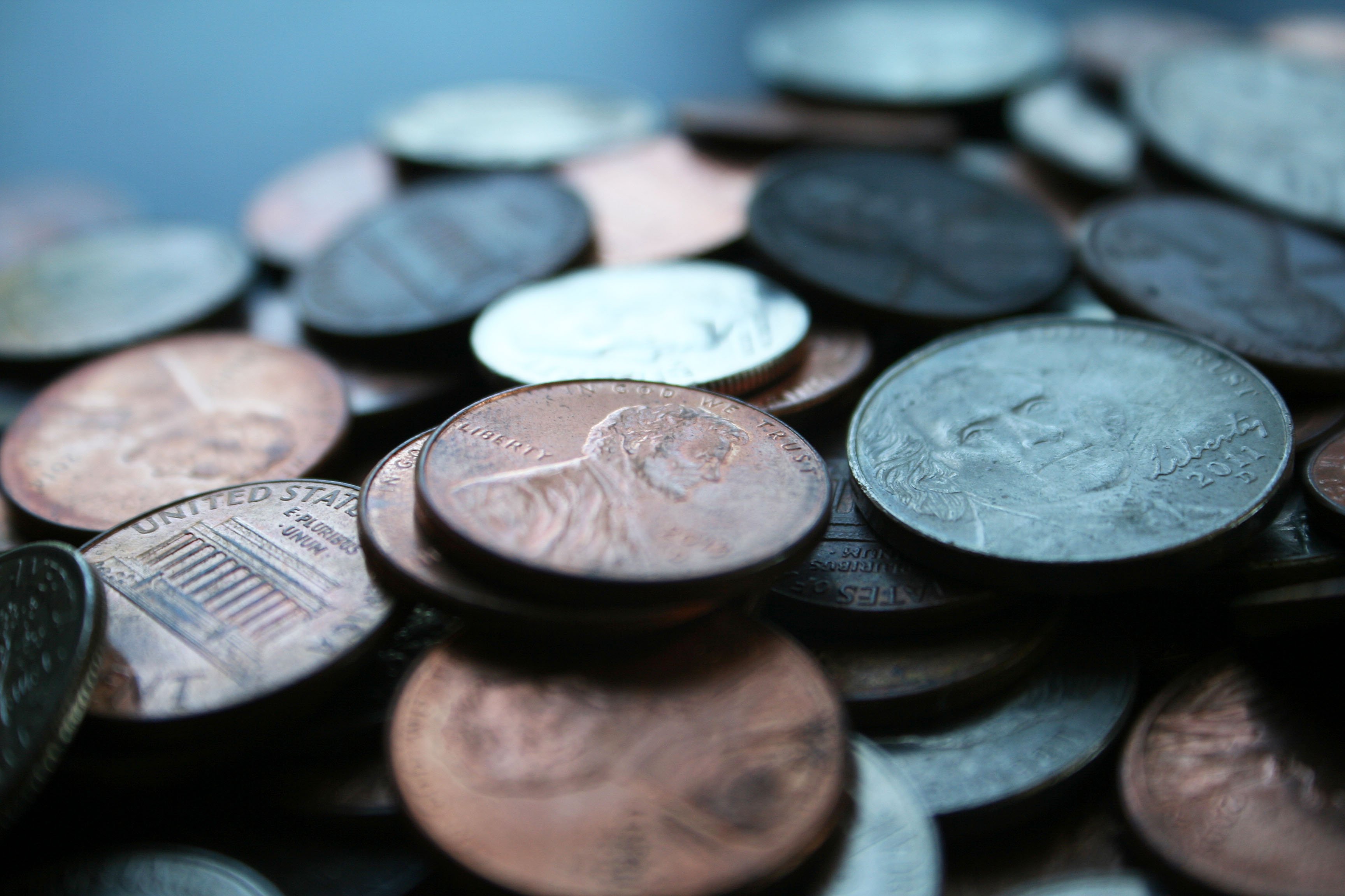 A messy pile of coins