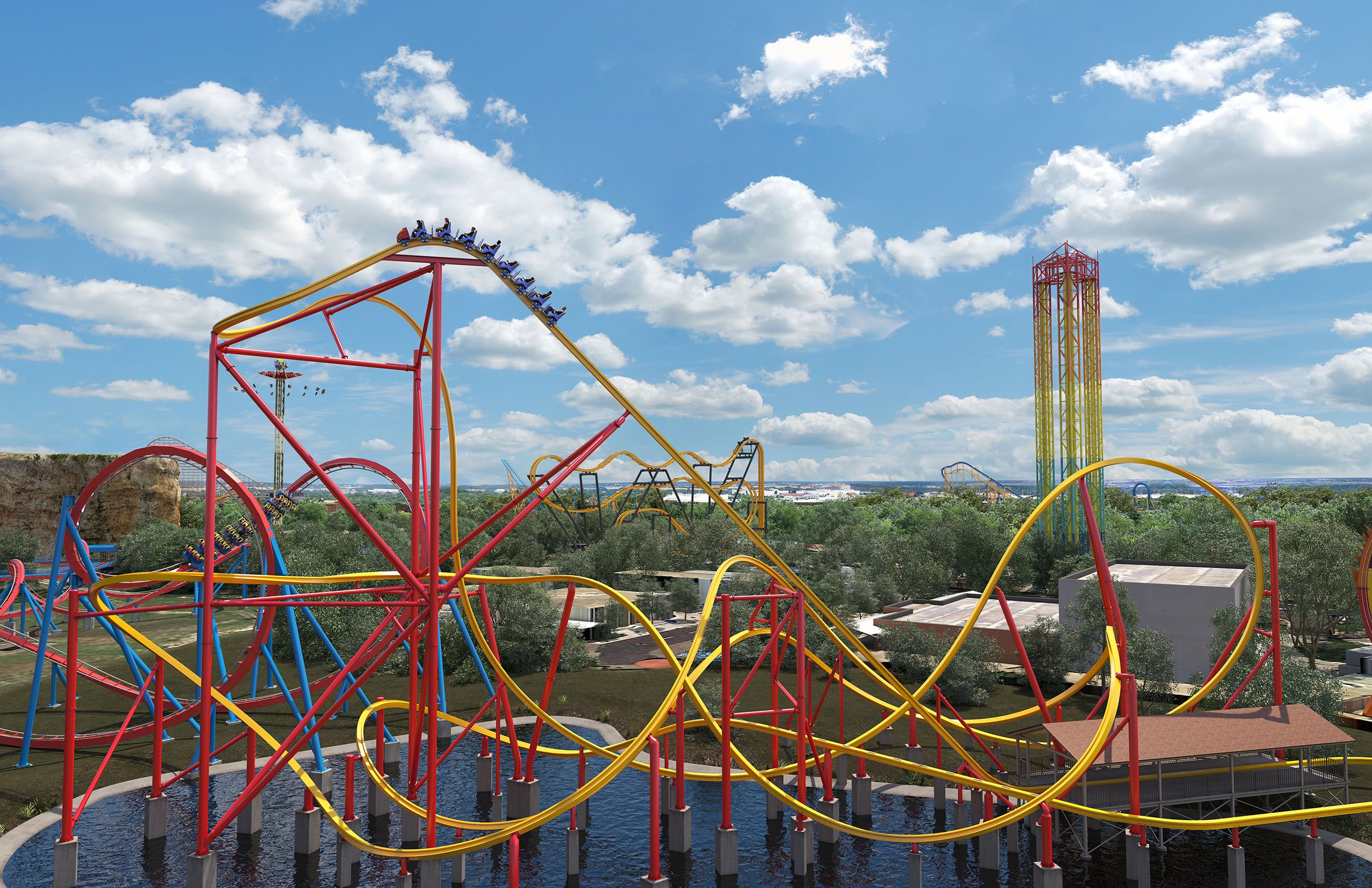 Wonder Woman Golden Lasso coaster set to open in April at Six Flags Fiesta Texas.