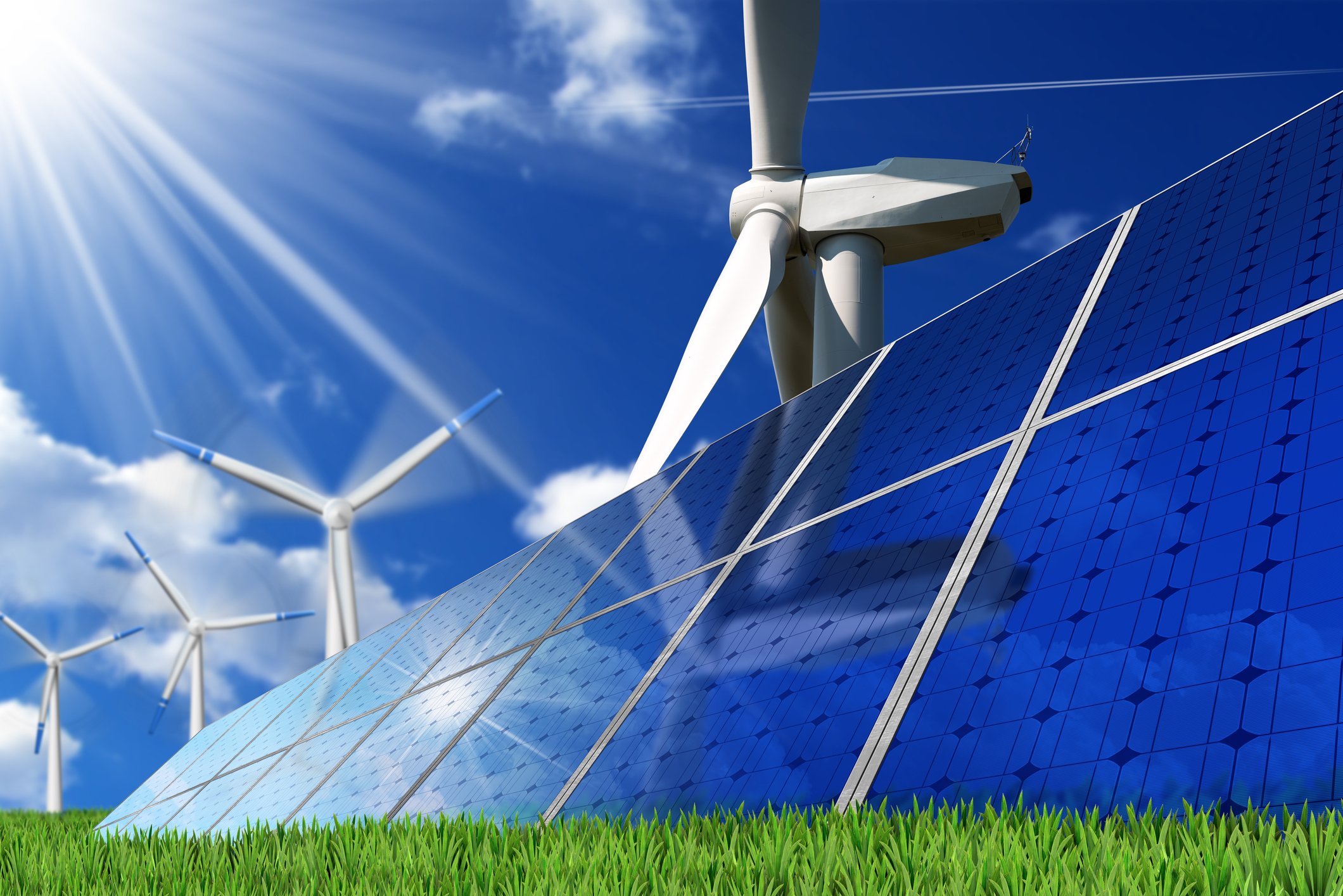 Solar panels and wind turbines