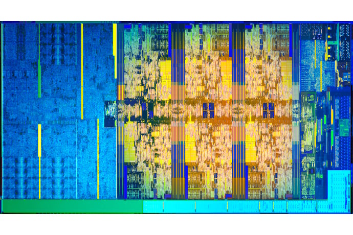 An Intel hex-core processor die.