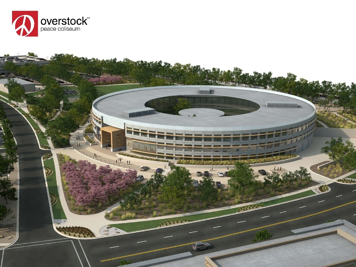 Overstock's iconic O-shaped Peace Coliseum.