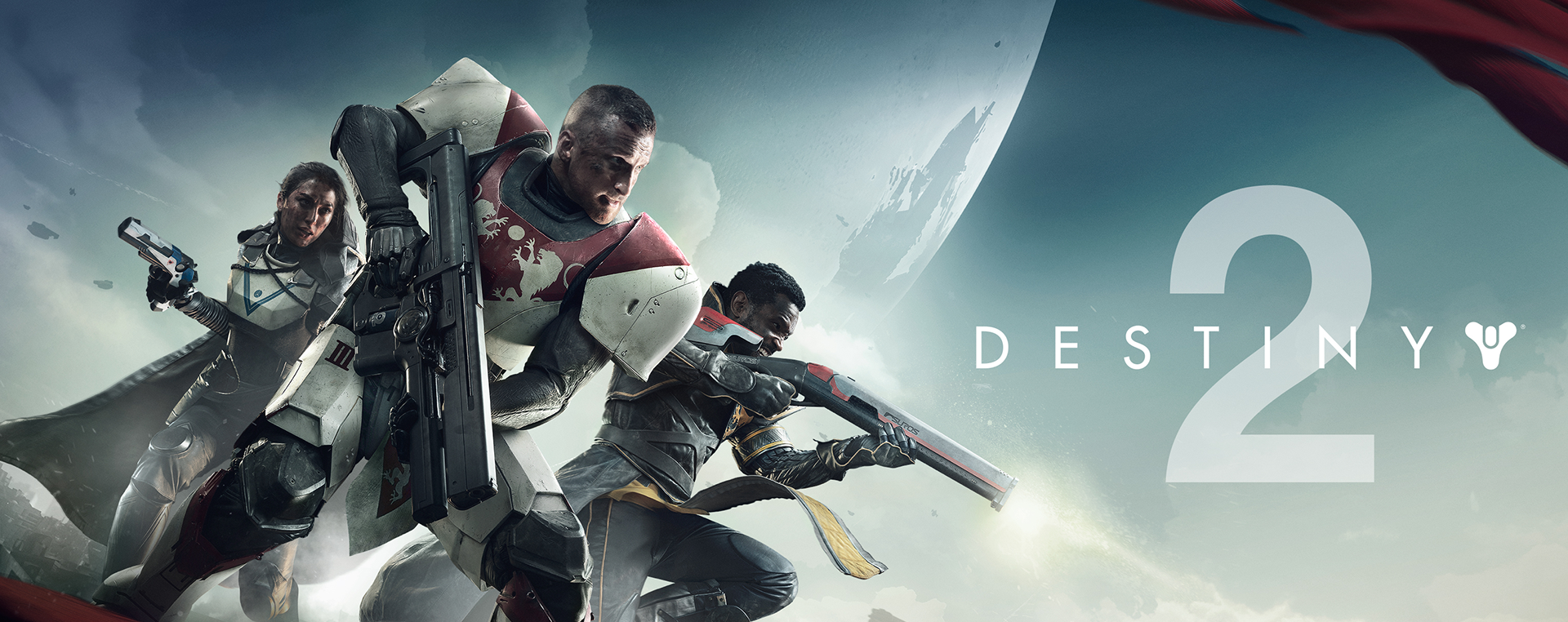 Three characters from Activision Blizzard's Destiny 2 holding guns.