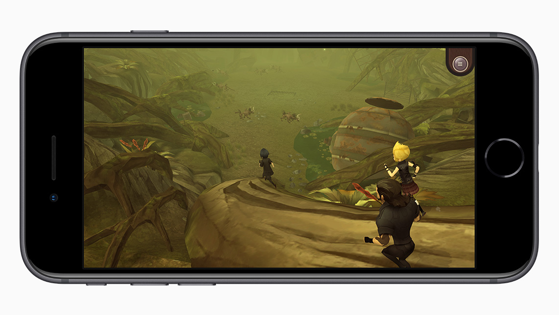 An Apple iPhone 8 running a complex 3D game.