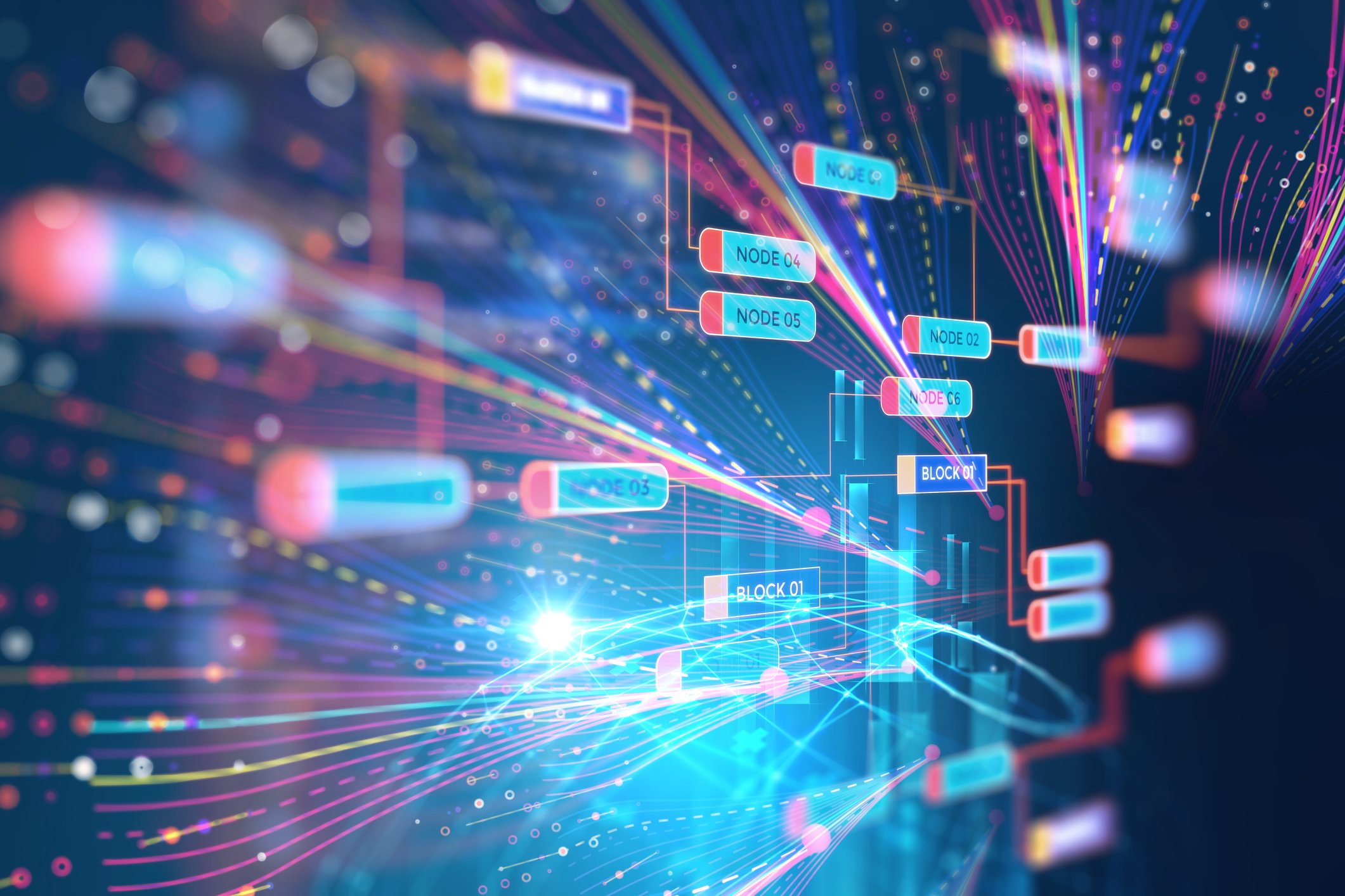 Abstract futuristic infographic with visual data complexity, representing big data concept, node base programming