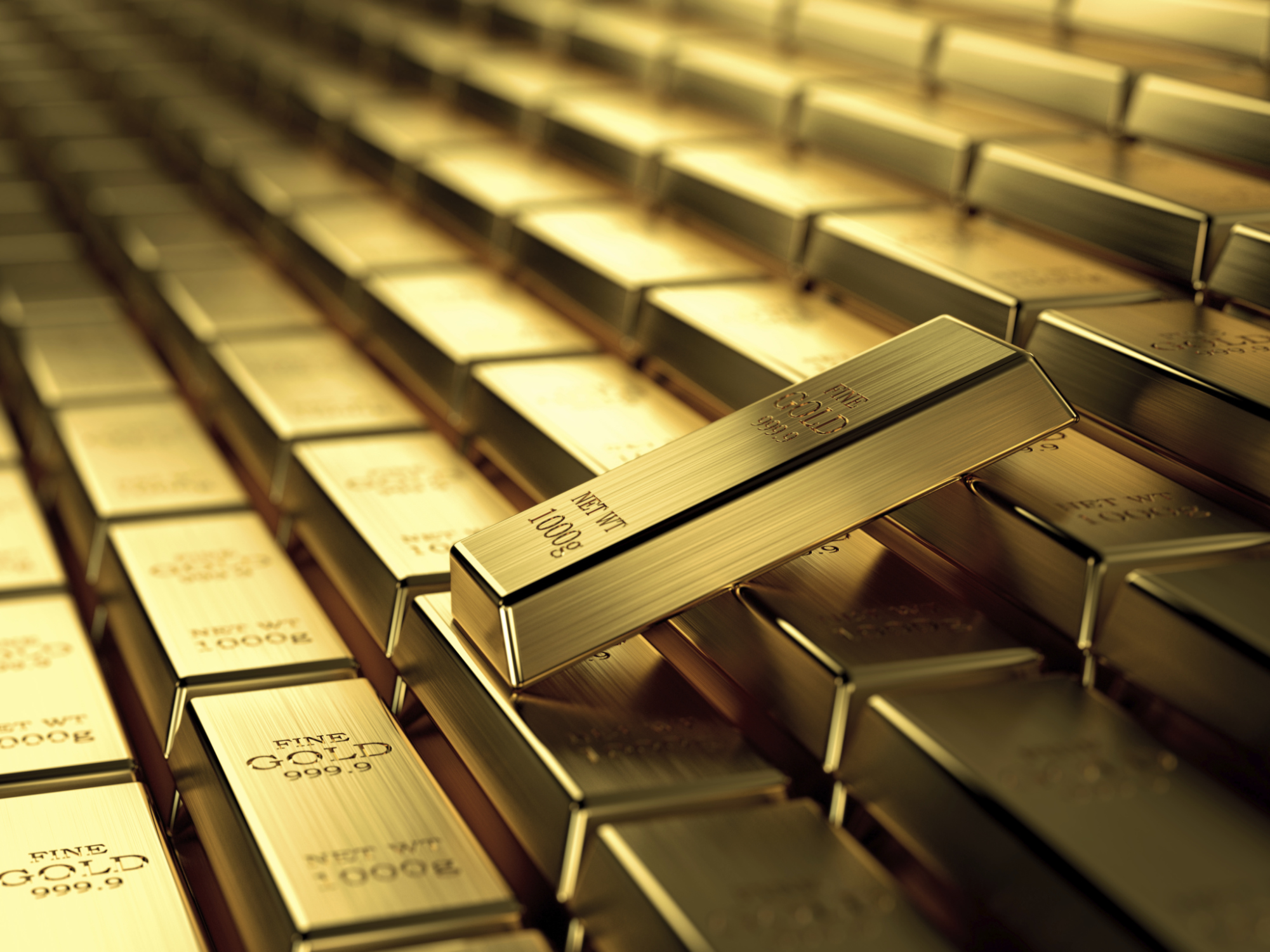 Rows of gold bars.