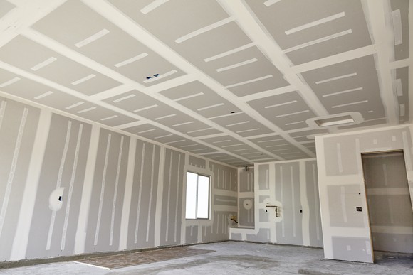 Drywall in a house under construction.