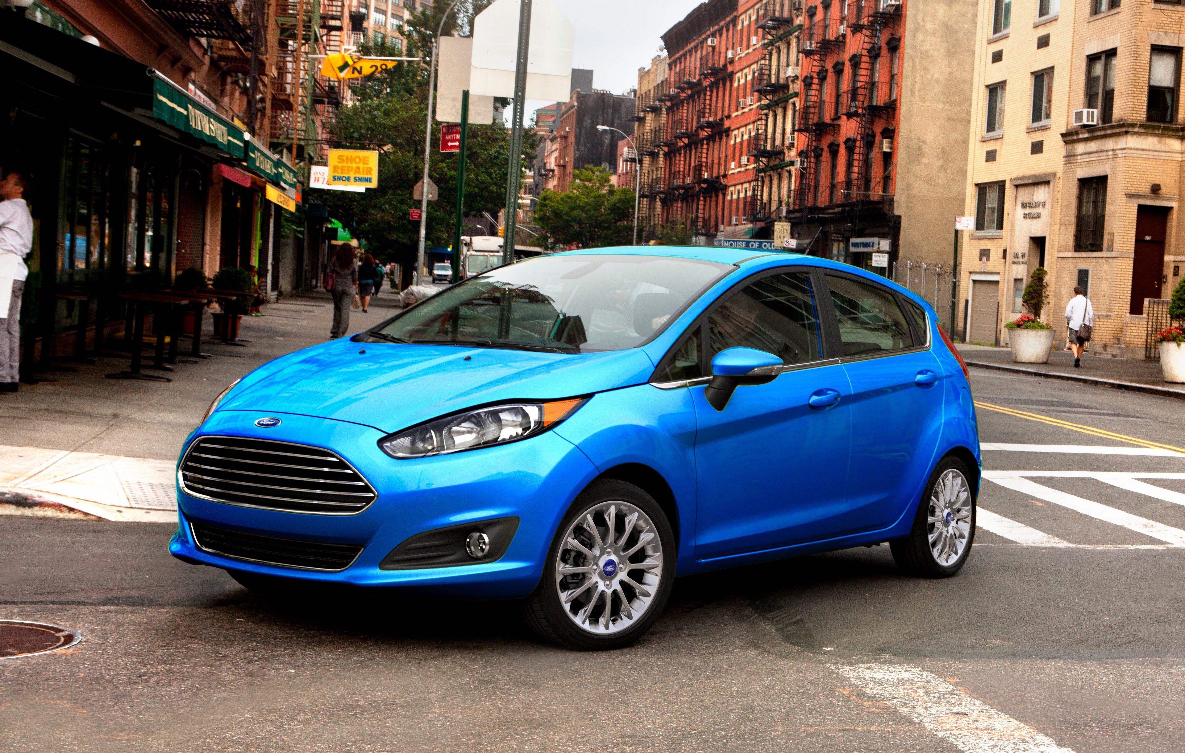 A blue 2018 Ford Fiesta hatchback