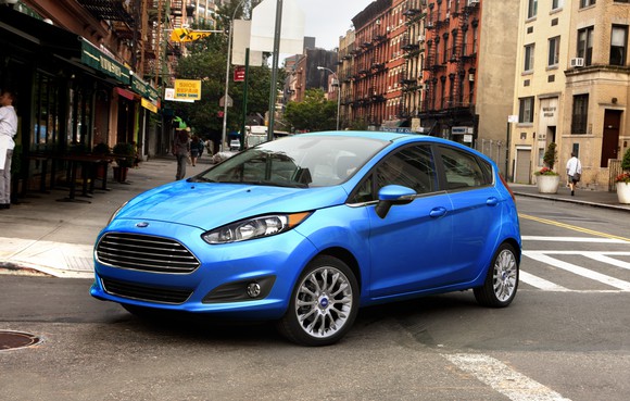 A blue 2018 Ford Fiesta hatchback