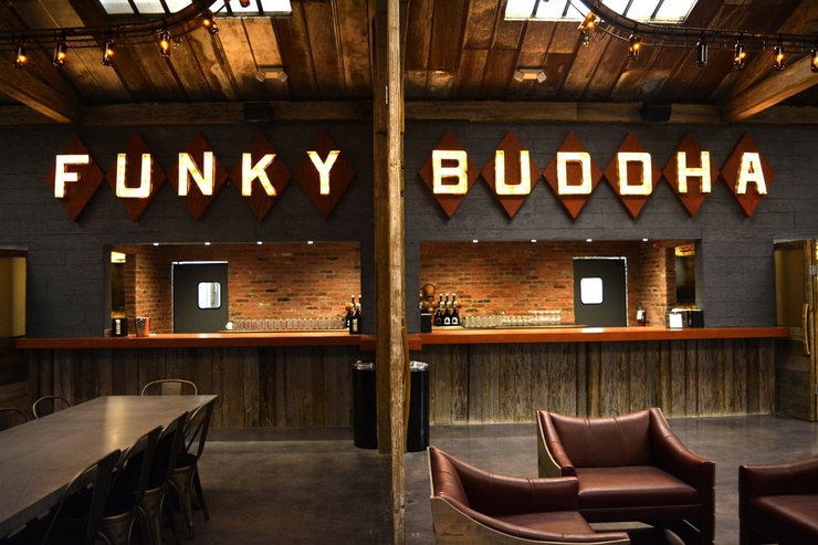 Interior event space at Funky Buddha brewery.