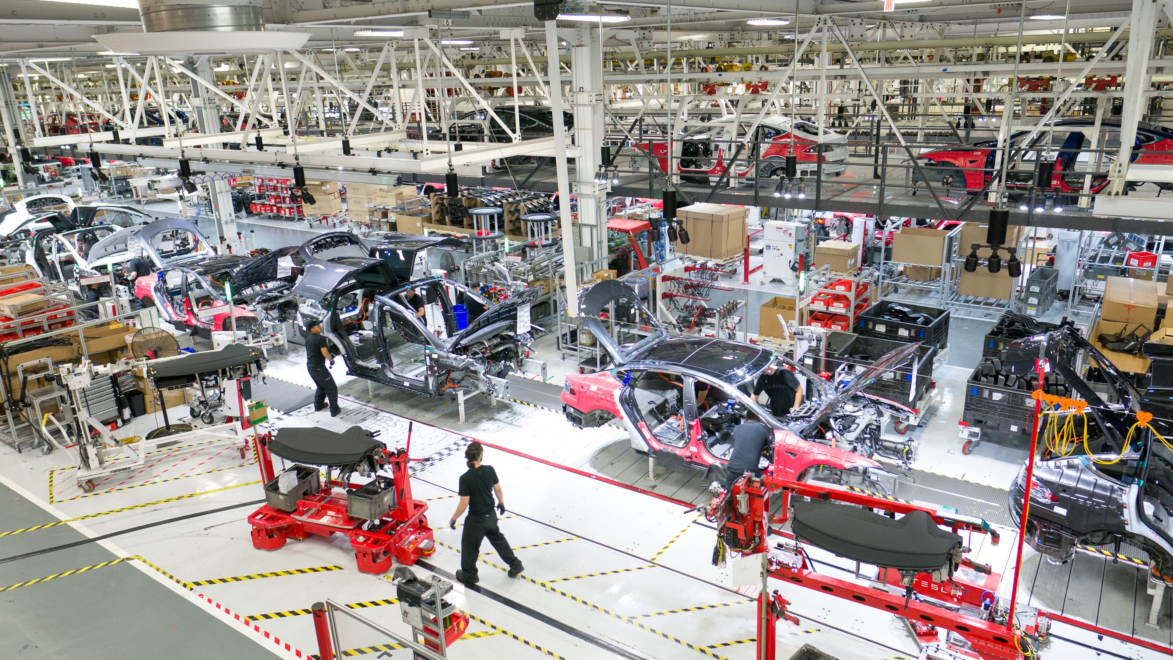 General assembly of Tesla vehicles at Tesla's factory in Fremont, California.