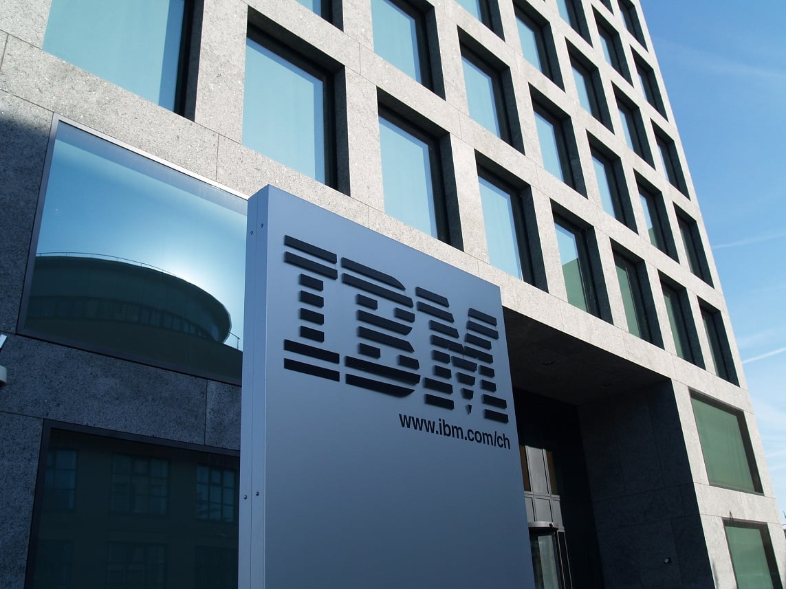 IBM logo on sign outside of an office building.