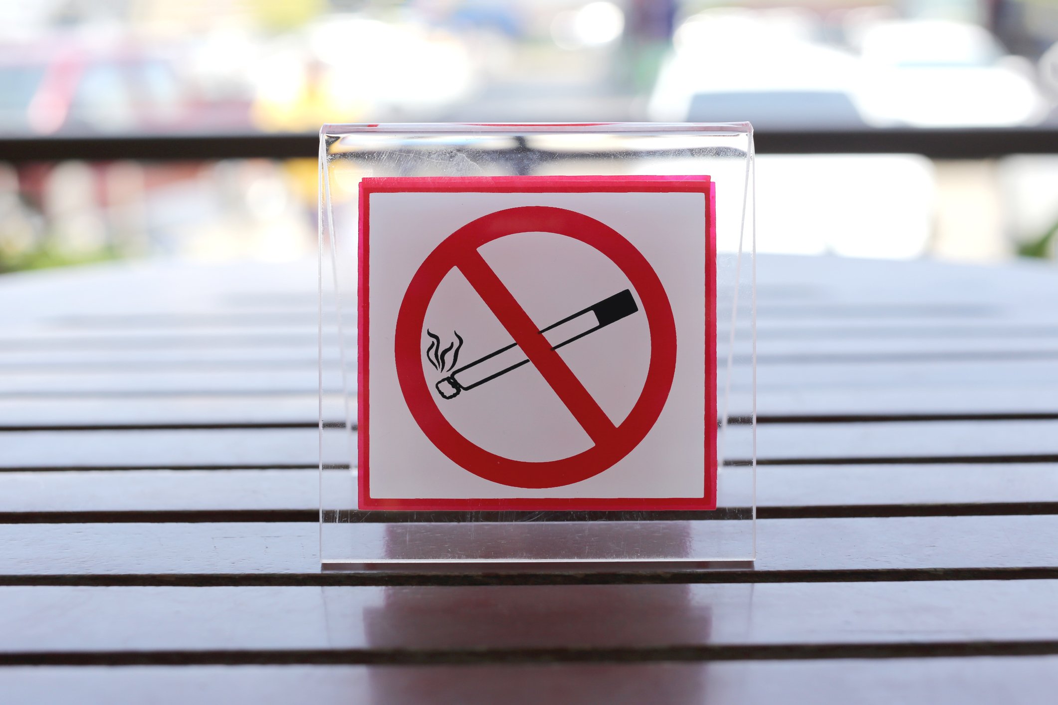 A "no smoking" sign on a table.