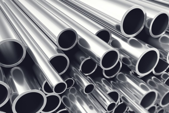 A heap of shiny steel pipes.