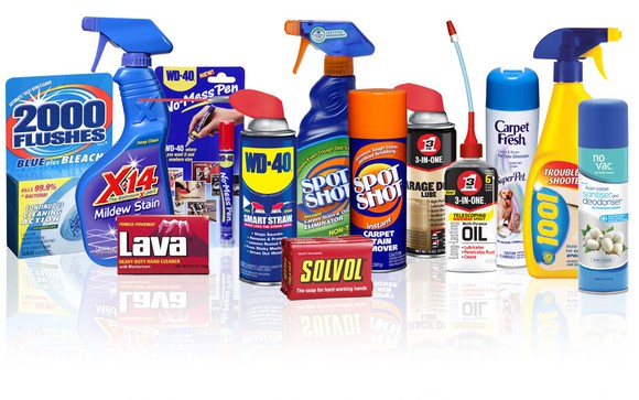 A collection of products from WD-40 Company, including its various cleaning products.