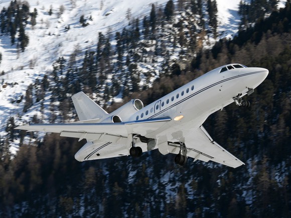 A business jet in flight