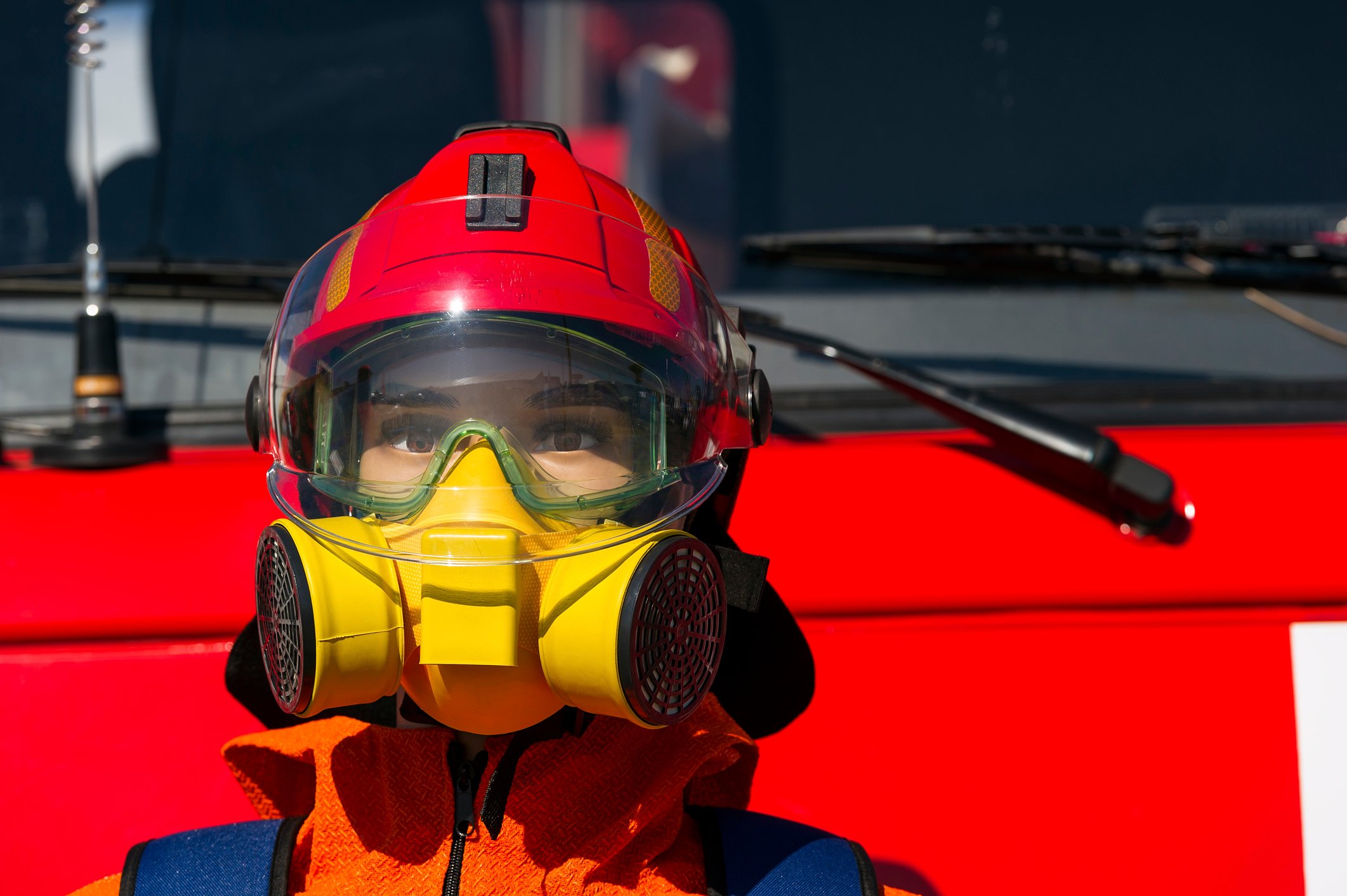 Firefighter in respirator. 