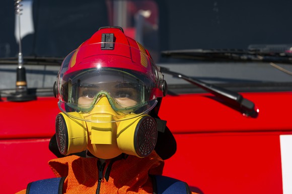 Firefighter in respirator. 