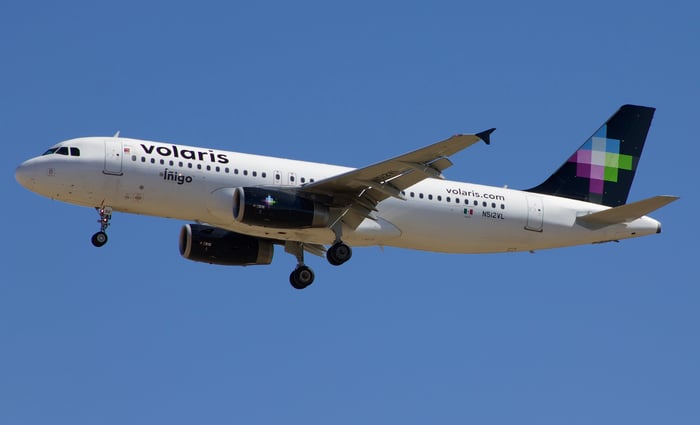 A Volaris plane in flight