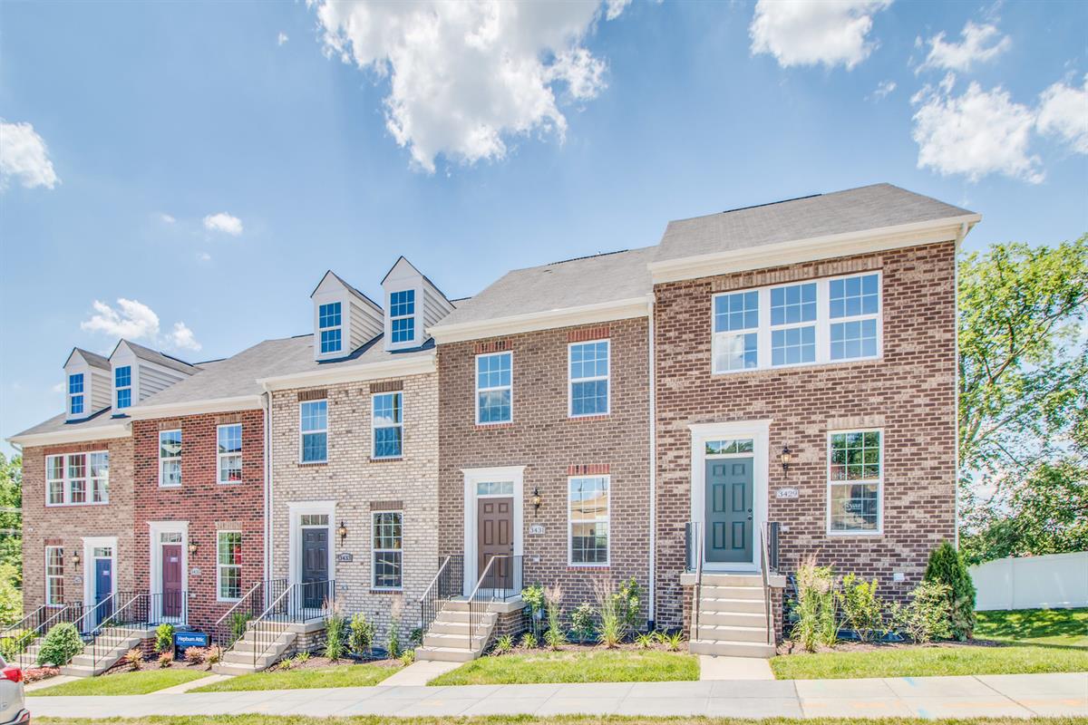 A row of newly constructed townhomes