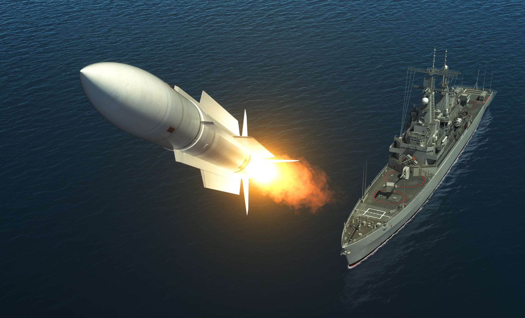 Missile being launched from a ship.
