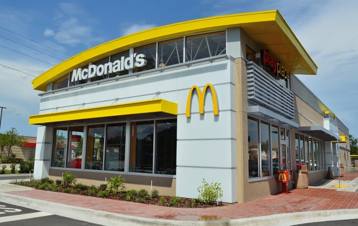 The exterior of a McDonald's restaurant during the day.