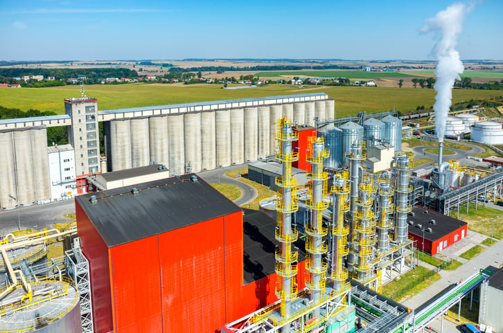 A birds' eye view of an ethanol facility.