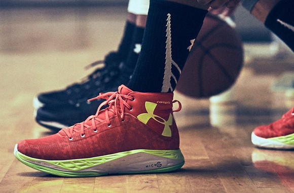 Under Armour basketball shoes in black and red.