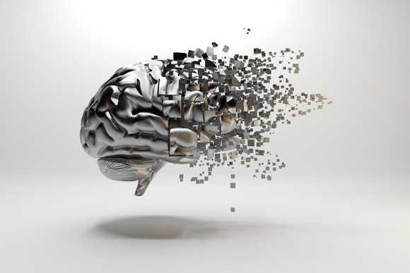 A brain morphing into digital blocks