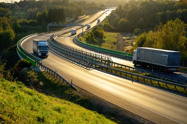 Trucks On European Highway at Dusk