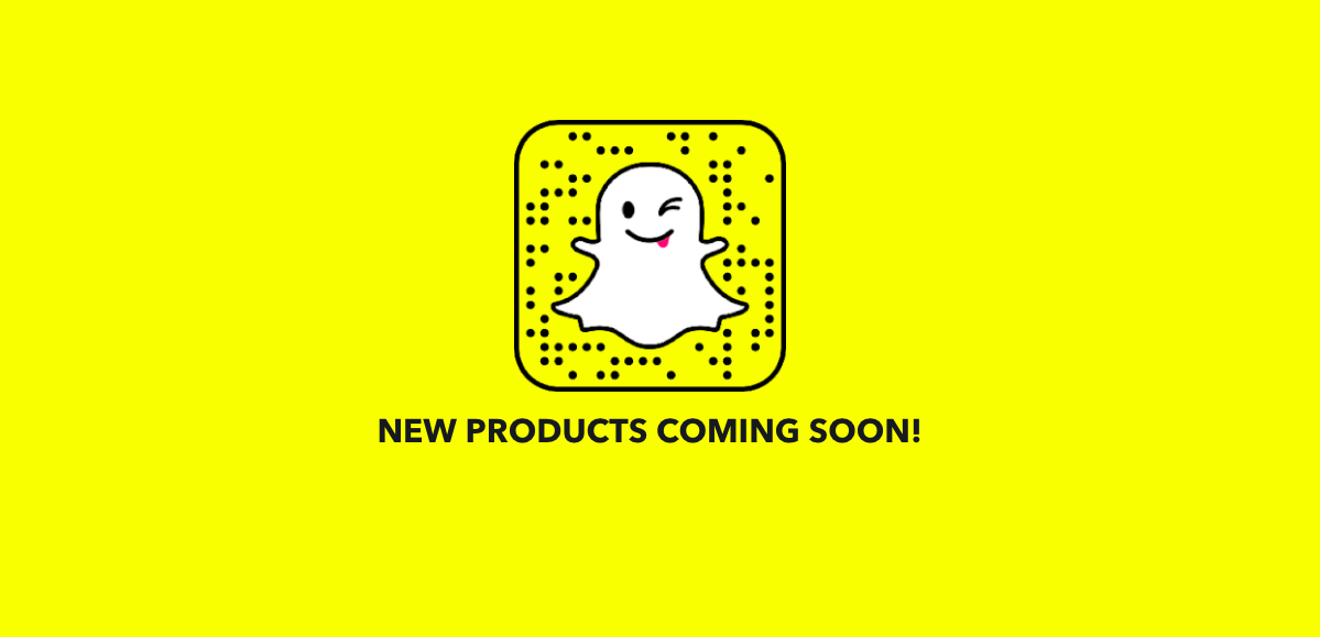 The ghost in Snap's logo is seen against a yellow background with the words "new products coming soon!" underneath