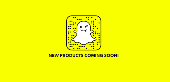 The ghost in Snap's logo is seen against a yellow background with the words "new products coming soon!" underneath