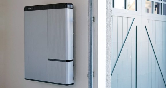 LG Chem energy storage system in a garage. 